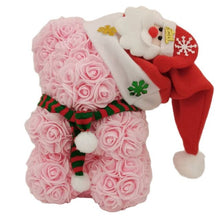 Load image into Gallery viewer, Rose Teddy Bear with Christmas Hat For Christmas Gift