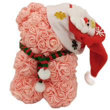 Load image into Gallery viewer, Rose Teddy Bear with Christmas Hat For Christmas Gift