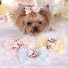 Load image into Gallery viewer, Rhinestone Embroidery Lace Pet Hair Bow-Hair Clip for Doggie- Wedding-Party Accessory