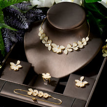 Load image into Gallery viewer, Luxurious Micro Paved White CZ Stones Flower Petals Five Piece Wedding Jewelry Set