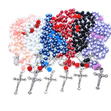 Load image into Gallery viewer, Holy Rosary Cross-Virgin Mary-Imitation Pearl with Rose Flower Accent