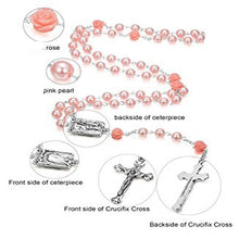 Load image into Gallery viewer, Holy Rosary Cross-Virgin Mary-Imitation Pearl with Rose Flower Accent