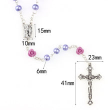 Load image into Gallery viewer, Holy Rosary Cross-Virgin Mary-Imitation Pearl with Rose Flower Accent