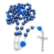 Load image into Gallery viewer, Holy Rosary Cross-Virgin Mary-Imitation Pearl with Rose Flower Accent