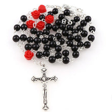 Load image into Gallery viewer, Holy Rosary Cross-Virgin Mary-Imitation Pearl with Rose Flower Accent