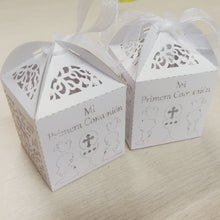 Load image into Gallery viewer, White-Pink-Blue-Gold-Silver My First Holy Communion Favor Boxes-Spanish Mi Primera Comunión-Candy Box-Party Keepsake