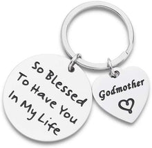 Load image into Gallery viewer, Godmother Key Chain Religious Keyring for Baptism-Thank You Gift From Godson or Goddaughter