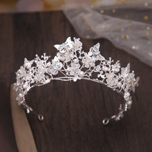 Load image into Gallery viewer, New Silver or Gold Style Crystal and Pearl Beaded Butterfly Theme Tiara - can be purchased with Necklace and Earrings