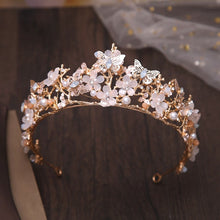 Load image into Gallery viewer, New Silver or Gold Style Crystal and Pearl Beaded Butterfly Theme Tiara - can be purchased with Necklace and Earrings