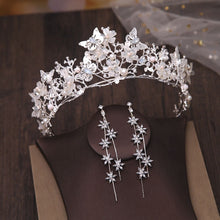 Load image into Gallery viewer, New Silver or Gold Style Crystal and Pearl Beaded Butterfly Theme Tiara - can be purchased with Necklace and Earrings