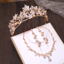 Load image into Gallery viewer, New Silver or Gold Style Crystal and Pearl Beaded Butterfly Theme Tiara - can be purchased with Necklace and Earrings