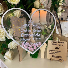 Load image into Gallery viewer, Acrylic Wedding or Quinceanera Crown Wish Drop Heart Frame - Guest Book Alternative