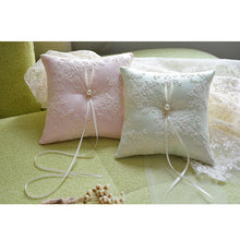 Load image into Gallery viewer, Delicate Lace Wedding Ring Bearer Pillow- pink ivory or green-fine wedding accessories