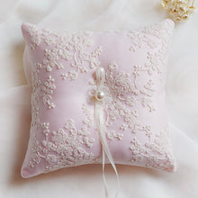 Load image into Gallery viewer, Delicate Lace Wedding Ring Bearer Pillow- pink ivory or green-fine wedding accessories