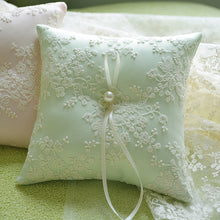 Load image into Gallery viewer, Delicate Lace Wedding Ring Bearer Pillow- pink ivory or green-fine wedding accessories