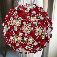 Load image into Gallery viewer, Luxurious Ribbon Rhinestone and Pearl Bridal Bouquet for Bride on her Wedding Party