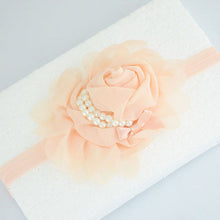 Load image into Gallery viewer, Handmade Chiffon Flower Baby Pearls Rose Floral Headband with Bow