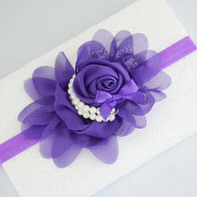 Load image into Gallery viewer, Handmade Chiffon Flower Baby Pearls Rose Floral Headband with Bow
