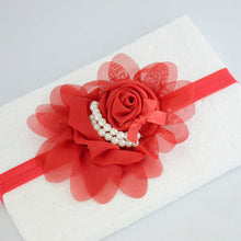 Load image into Gallery viewer, Handmade Chiffon Flower Baby Pearls Rose Floral Headband with Bow