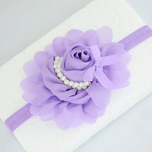 Load image into Gallery viewer, Handmade Chiffon Flower Baby Pearls Rose Floral Headband with Bow