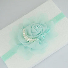 Load image into Gallery viewer, Handmade Chiffon Flower Baby Pearls Rose Floral Headband with Bow