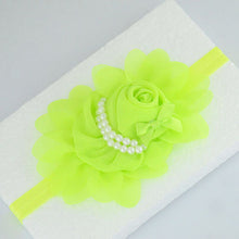 Load image into Gallery viewer, Handmade Chiffon Flower Baby Pearls Rose Floral Headband with Bow