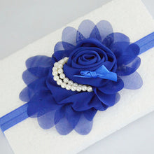 Load image into Gallery viewer, Handmade Chiffon Flower Baby Pearls Rose Floral Headband with Bow