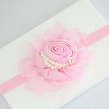 Load image into Gallery viewer, Handmade Chiffon Flower Baby Pearls Rose Floral Headband with Bow
