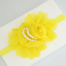 Load image into Gallery viewer, Handmade Chiffon Flower Baby Pearls Rose Floral Headband with Bow