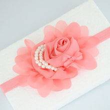 Load image into Gallery viewer, Handmade Chiffon Flower Baby Pearls Rose Floral Headband with Bow