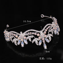 Load image into Gallery viewer, Baroque Luxury Pink Glow Crystal Beads and Leaves Bridal Tiara- Crown-Wedding Hair Accessories