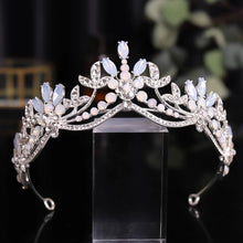 Load image into Gallery viewer, Baroque Luxury Pink Glow Crystal Beads and Leaves Bridal Tiara- Crown-Wedding Hair Accessories