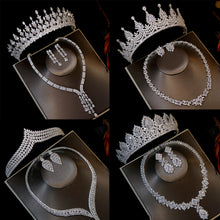 Load image into Gallery viewer, Gorgeous Cubic Zirconia Crystal Bridal Tiara Three Pieces Jewelry Sets