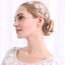 Load image into Gallery viewer, Rose Gold Clear Simulated Pearls Crystal Flowers Bridal Tiara-Crown
