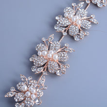Load image into Gallery viewer, Rose Gold Clear Simulated Pearls Crystal Flowers Bridal Tiara-Crown