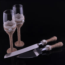 Load image into Gallery viewer, Shabby Chic Wedding Flutes and Server Set-Bridal Glasses