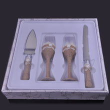 Load image into Gallery viewer, Shabby Chic Wedding Flutes and Server Set-Bridal Glasses