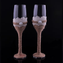 Load image into Gallery viewer, Shabby Chic Wedding Flutes and Server Set-Bridal Glasses