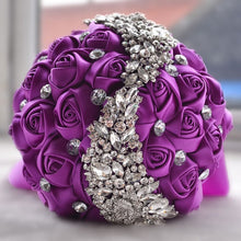 Load image into Gallery viewer, Crystal Jewelry Adorned Wedding Ribbon Bouquet