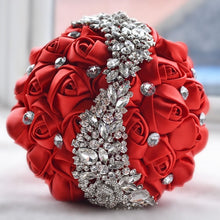 Load image into Gallery viewer, Crystal Jewelry Adorned Wedding Ribbon Bouquet
