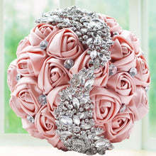 Load image into Gallery viewer, PinkRibbonsandRhinestonesBridalBouquetatTheEventLadyStore
