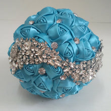Load image into Gallery viewer, Crystal Jewelry Adorned Wedding Ribbon Bouquet