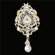 Load image into Gallery viewer, Regalia Rhinestone Silver-Gold Crystal Water Drop Bridal Brooches