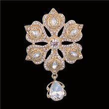 Load image into Gallery viewer, Regalia Rhinestone Silver-Gold Crystal Water Drop Bridal Brooches
