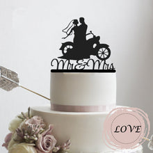 Load image into Gallery viewer, Motorcycle Couple - Mr and Mrs Biker Wedding Cake Top - Wedding Cake Topper