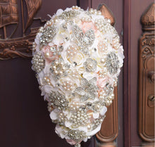 Load image into Gallery viewer, Silk Wedding Cascading Bouquet-Brides with Teardrop Butterfly Brooch or Round Bridal Style