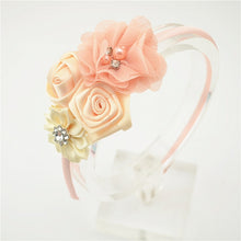 Load image into Gallery viewer, Ribbon Rose and Crystal Hair Band-Headbands got Flower Girls-Hair Accessories