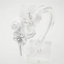Load image into Gallery viewer, Ribbon Rose and Crystal Hair Band-Headbands got Flower Girls-Hair Accessories