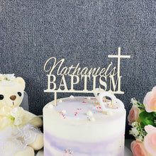 Load image into Gallery viewer, Personalized Baptism Cake Topper - Cross With Name