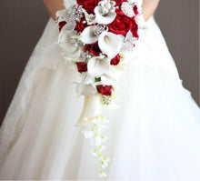 Load image into Gallery viewer, Cala Lily Waterfall Silk Wedding Bouquet Bride with Bridal Jewelry